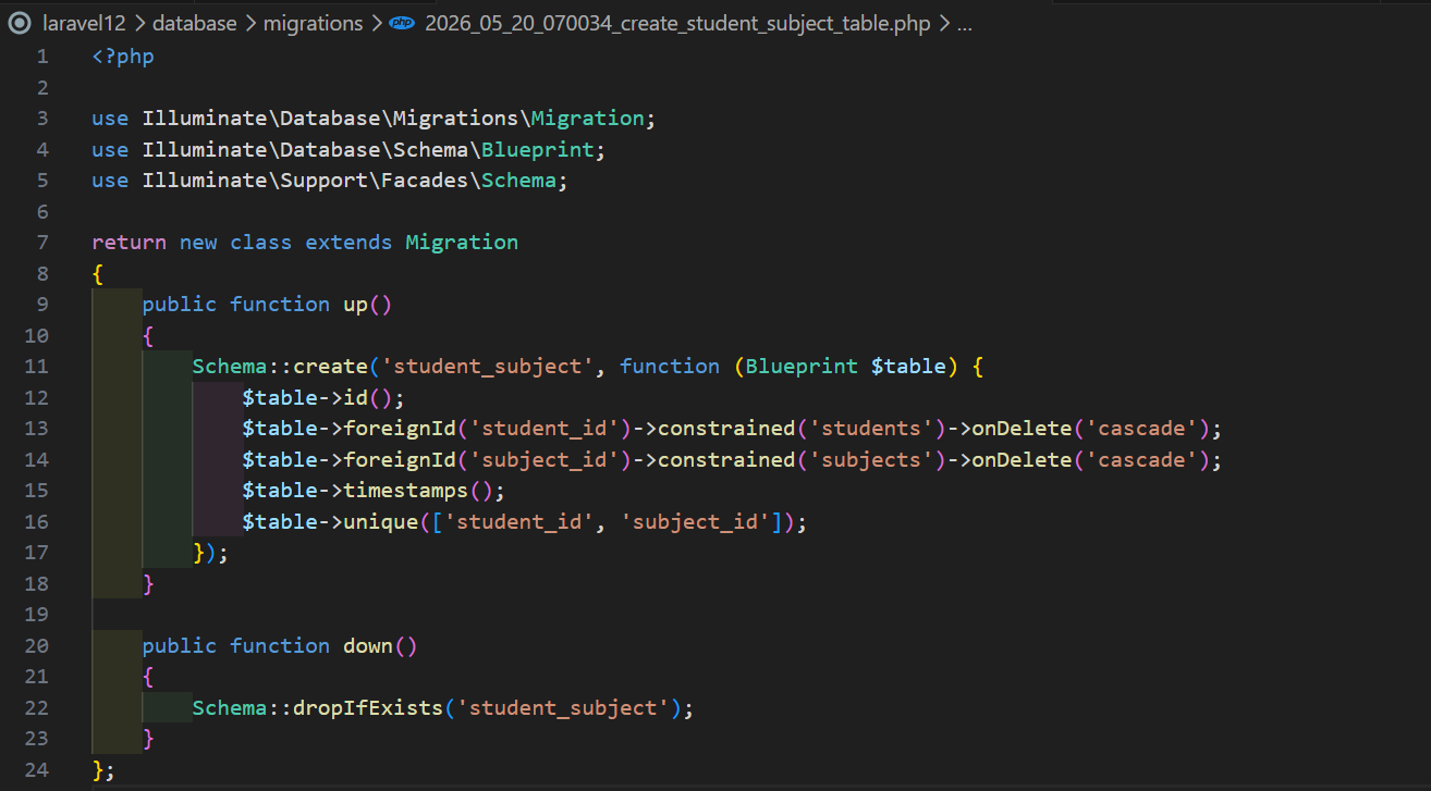 Migration tabel pivot student_subject